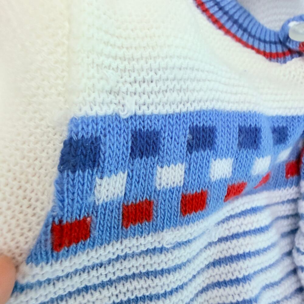 Vintage 80s Confetti Knits Knit Striped Cardigan & Matching Hat Set Sz 0-6 mo - Picture 6 of 9